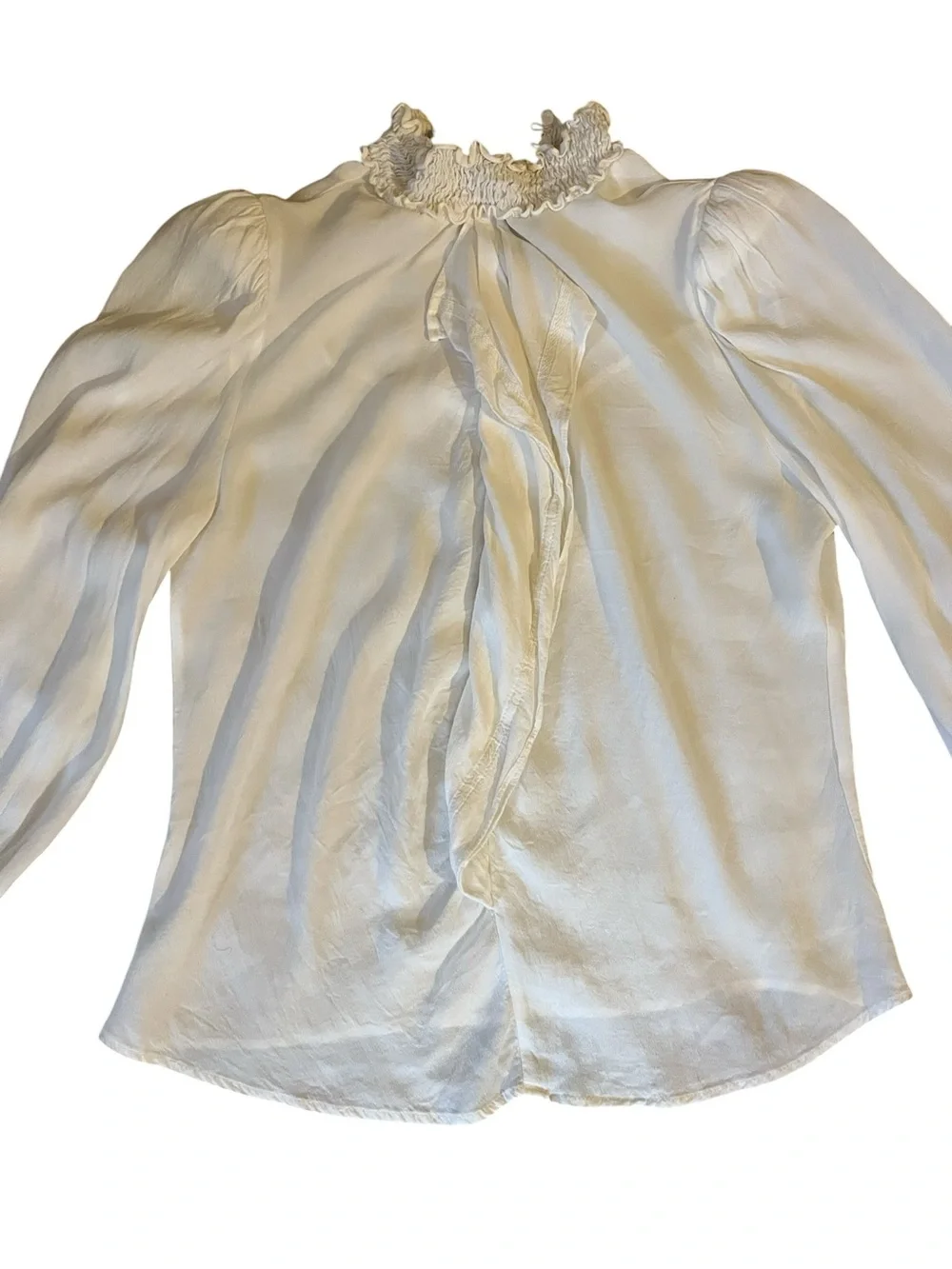 Zara Cream Ruffle Neck Long-Sleeve Blouse Size Small
